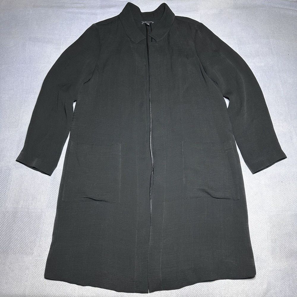 Eileen Fisher Black Silk Rayon Blend Open Long Cardigan Women's Size Medium‎